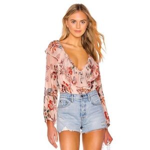REVOLVE Floral V-Neck Blouse - Pink
